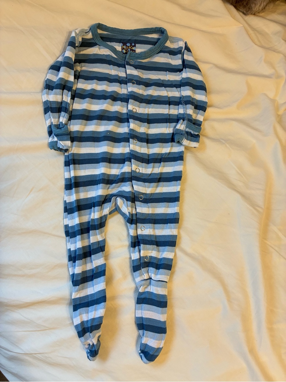 Kickee Pants Blue and White Striped Footed One-Piece